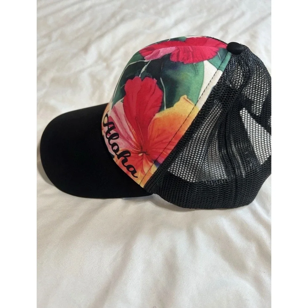 Surfware Hawaiian Classics Aloha Floral Trucker Hat Black Mesh Snapback Cap